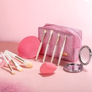 Pink Glitter Cosmetic Bag- Makeup Kit for Women - 11pcs Travel